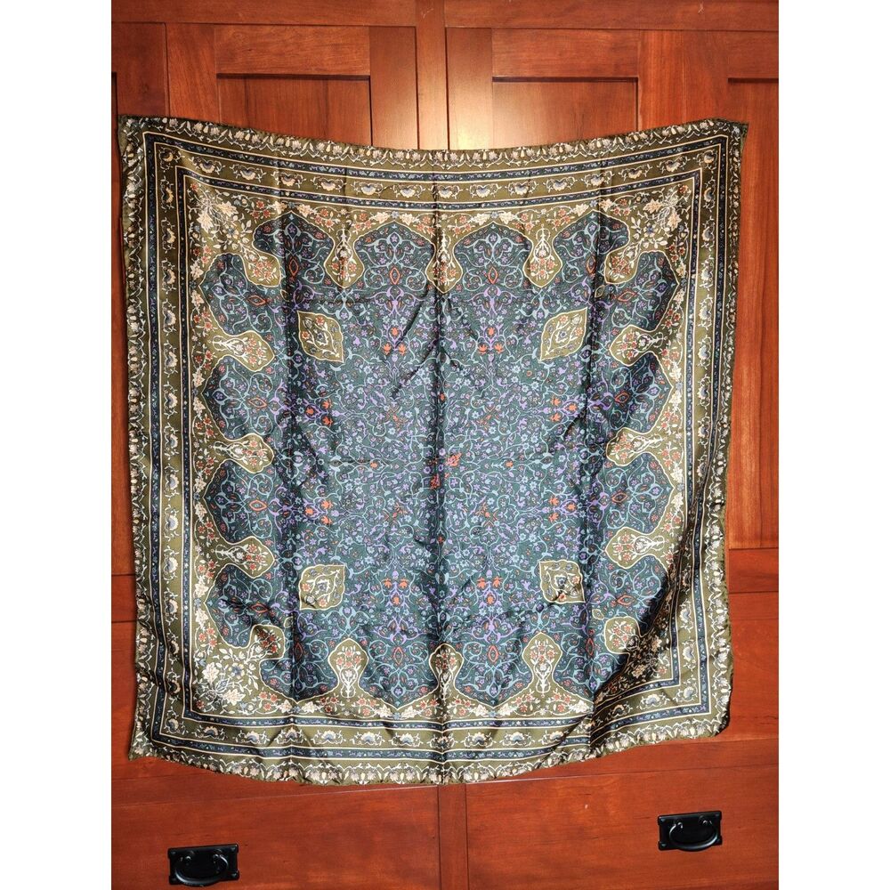 Very Unique Olive Green, Orange, Lavender and Cream Floral Scarf